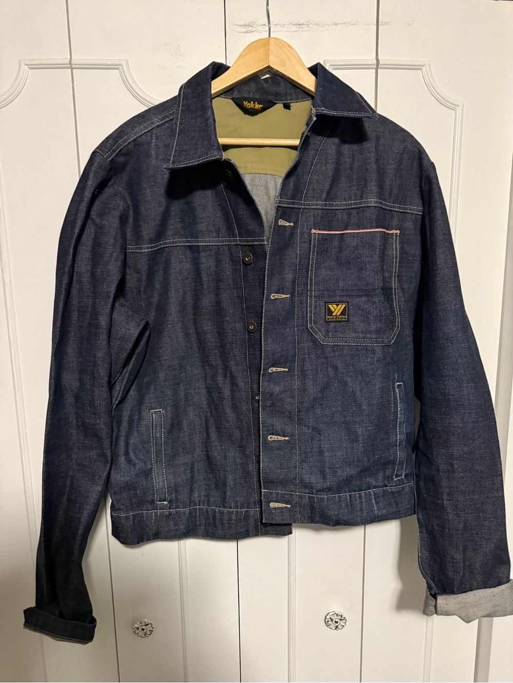 Hard Yakka Dark Indigo Denim Jacket with Olive Lining